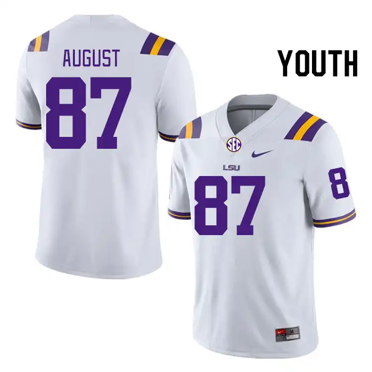 Youth LSU Tigers Joey August #87 White NCAA Football Jersey